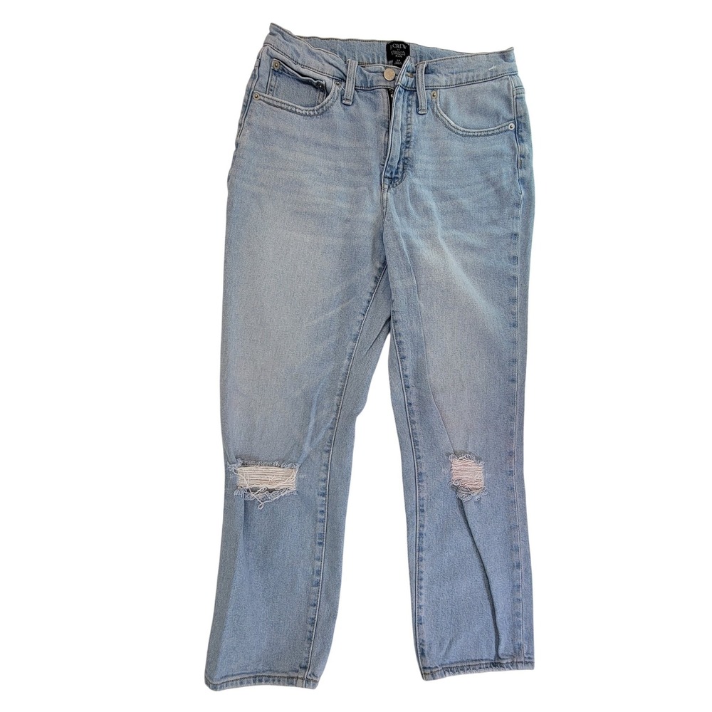 J Crew Essential Straight Jean Light Wash Distressed‎ Denim Size 28
